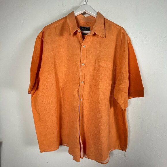 Eddie Bauer Mens Orange Geo Short-Sleeve Button-Up Shirt XL Linen Cotton Outdoor - Picture 1 of 8